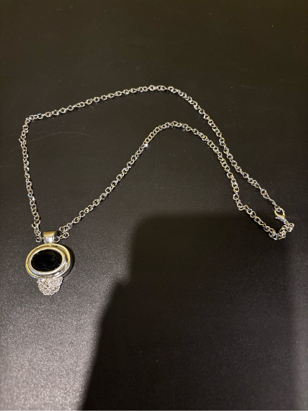 Silver Necklace with Black Pendant